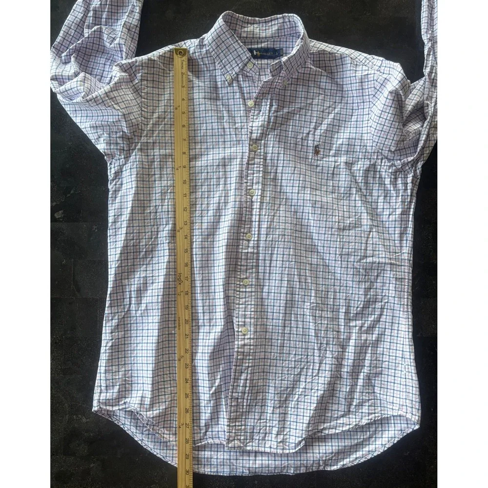 Polo Ralph Lauren Mens L Blue Pink Check Cotton Button Down Long Sleeve Shirt